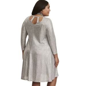 Torrid Metallic Dress Silver Shimmer Ribbed Knit Trapeze